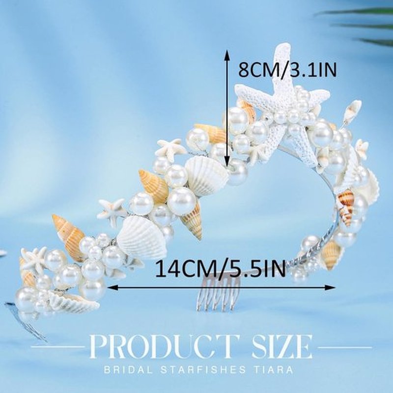 BARTOSI Mermaid Crown Starfish Tiara Pearl Shell Bride Wedding Headband Costume Hair Accessories for Women