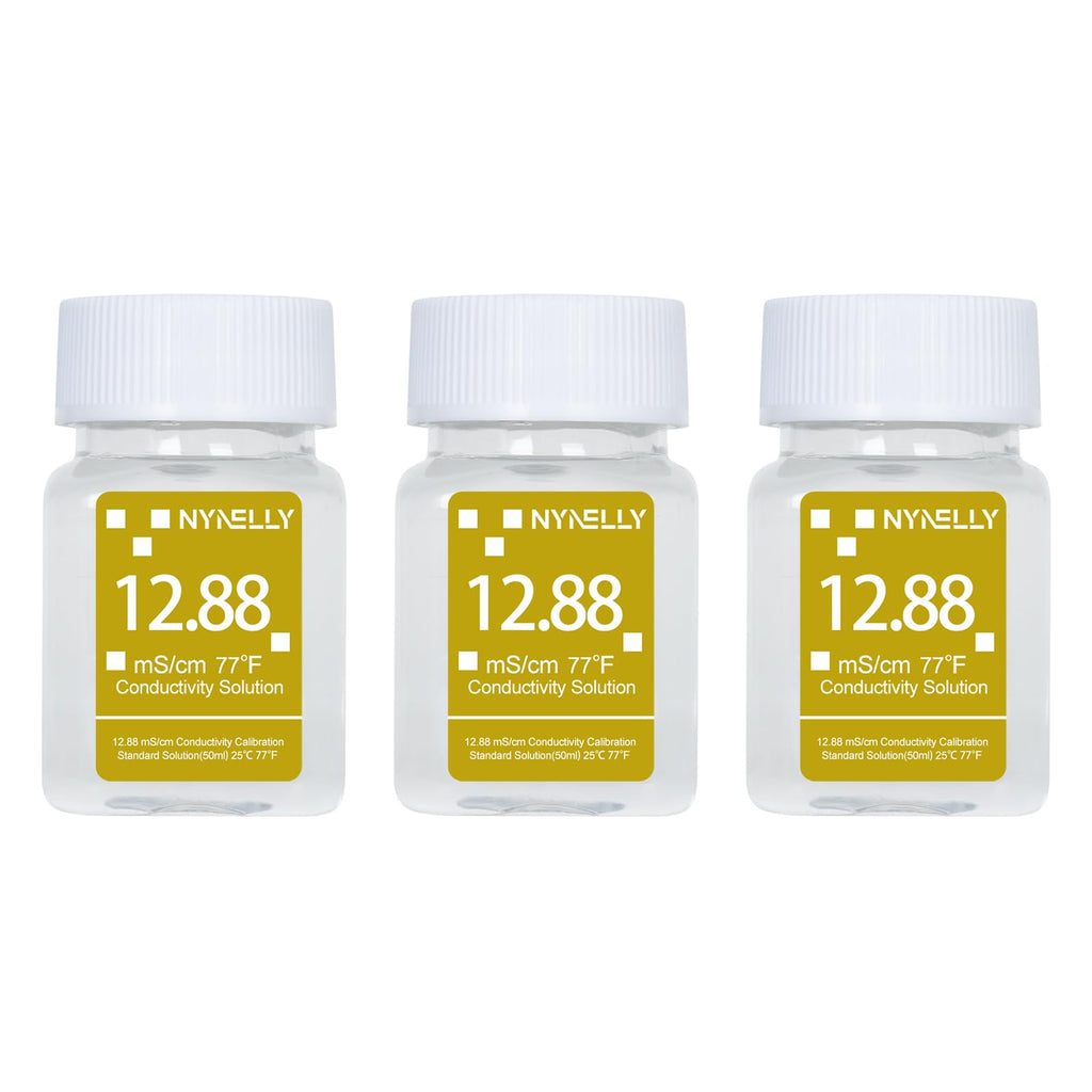 Nynelly 12.88 mS/cm Calibration Solution, Conductivity Salt Standard Buffer Solution for Salinity Tester, EC Meter, TDS Meter, Pool Salt Tester, Precise and Easy Calibration,3 Bottles of 50 ml