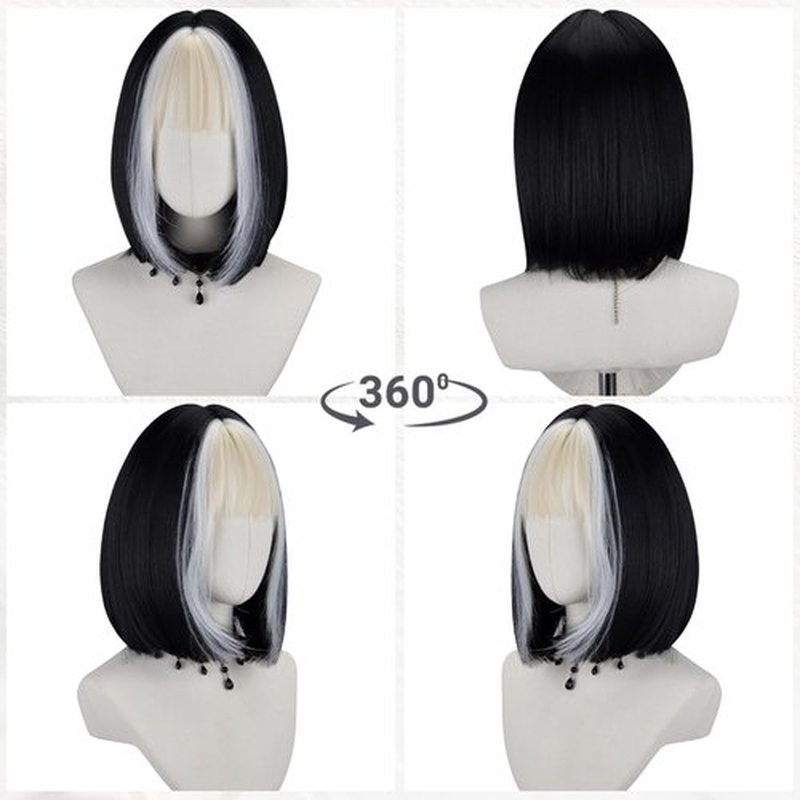 FREE BEAUTY Black Bob Wig with Bangs Short Black Straight Wig for Women Bob Shoulder Length Wigs Heat Resistant Fiber Synthetic Hair Wigs Hair Replacement Natural Looking 12inch