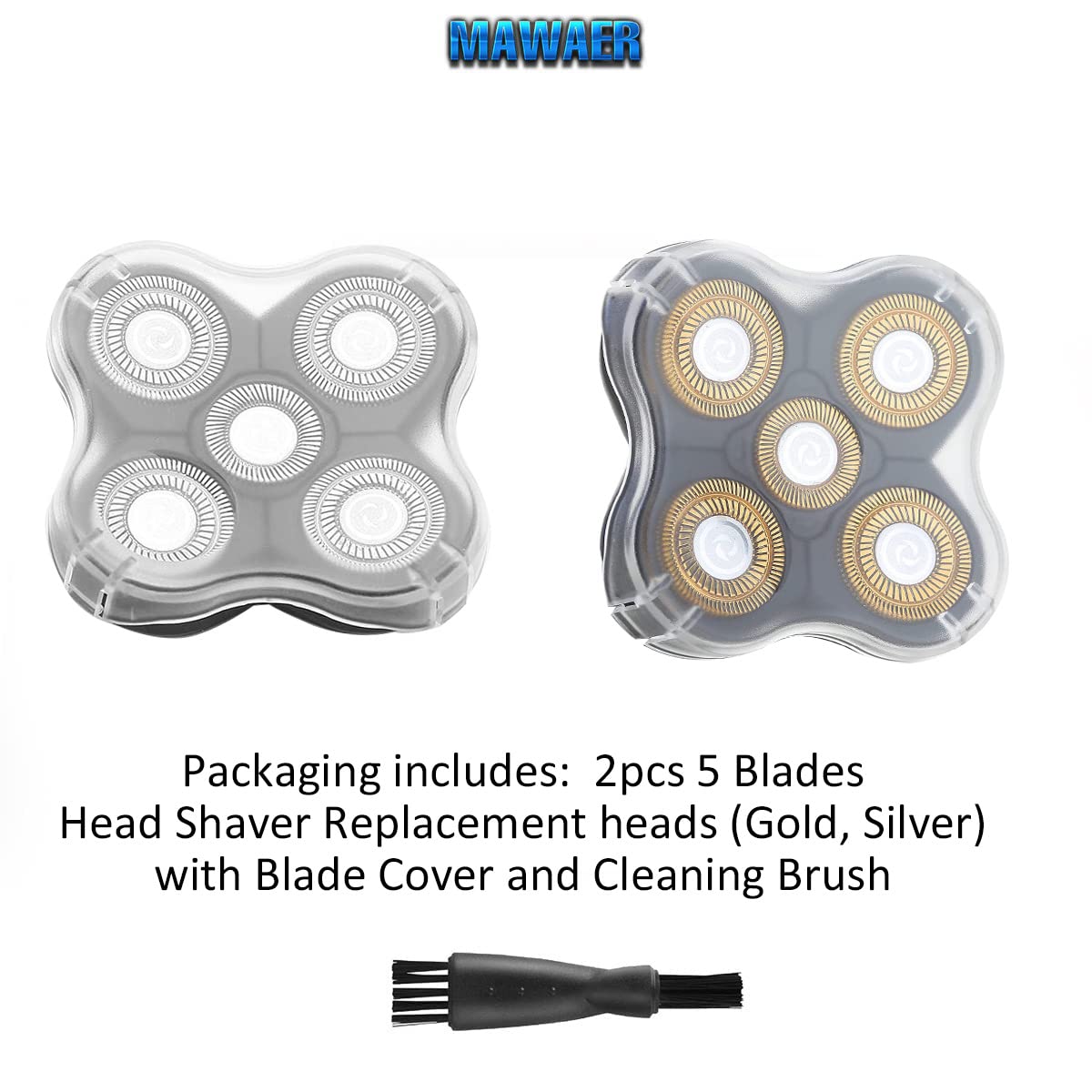 Universal 2PCS 5 Blades Head Shaver Replacement Blades Compatible with Freedom Gold Shaver and Some Brands. 5D Shaver Replacement Heads with Blade Cover and Cleaning Brush