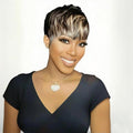 Short Layered Pixie Cut Wig Human Hair for Black Women Multicolor Brazilian Virgin Straight Human Hair Pixie Wigs with Bangs Glueless None Lace Front Full Machine Made Wigs Black and Blonde 1B27