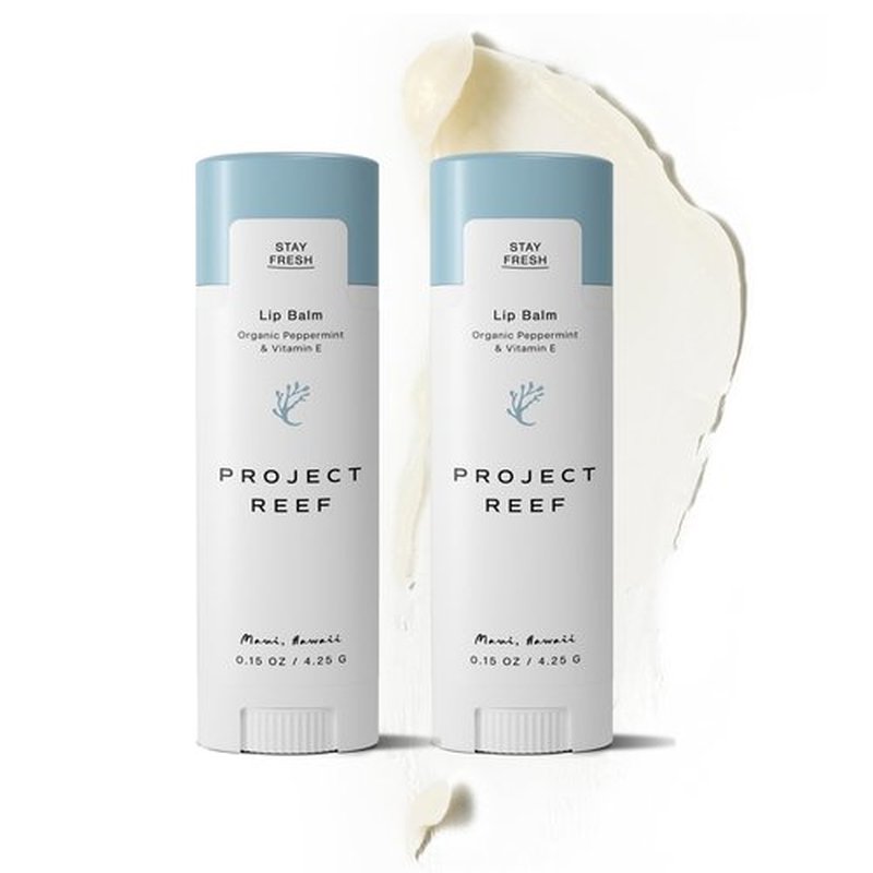 Project Reef Herbal Peppermint Lip Balm – Vegan, Reef-Safe & Hydrating Lip Care with Organic Peppermint, Shea Butter & Vitamin E – Natural Sunburn Relief & Daily Care, 0.15 oz, 2 Pack