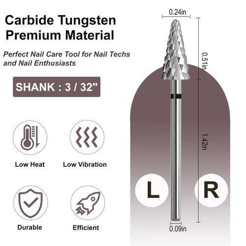 HungGato Tapered Nail Drill Bits, 3/32" Safety Drill Bit, Professional Carbide Tungsten Bit for Cuticle Dead Skin Fast Remover, Under Nail Gel Polishing for Salon & Home (Extra Coarse)