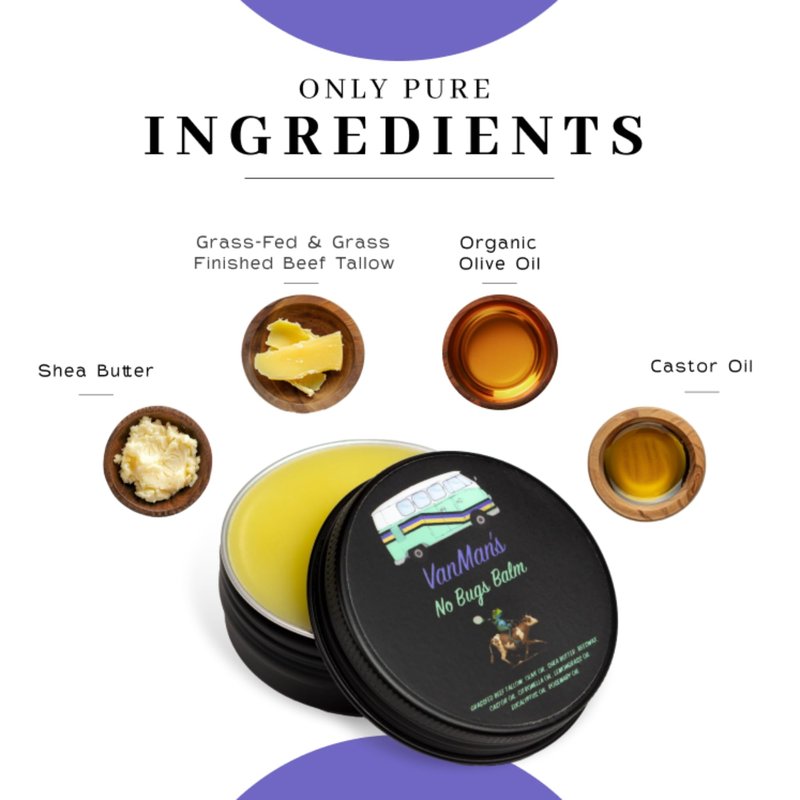 Vanman's - Bug Balm - Bug-Repellent Balm with Grass-Fed/Finished Beef Tallow for Skin, Organic Cold Pressed Extra Virgin Olive Oil, Shea Butter, Castor Oil, Beeswax, and Essential Oils - 2.2 oz