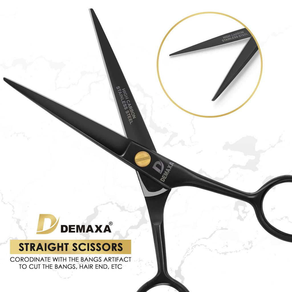 DEMAXA 5" Professional Mustache Scissors Beard Scissors for Men with Fine tip Tweezers 1 Mustache Comb 1 Beard Comb & Pouch – Beard Trimming kit & Mustache Kit (Black Shears With Tweezer)
