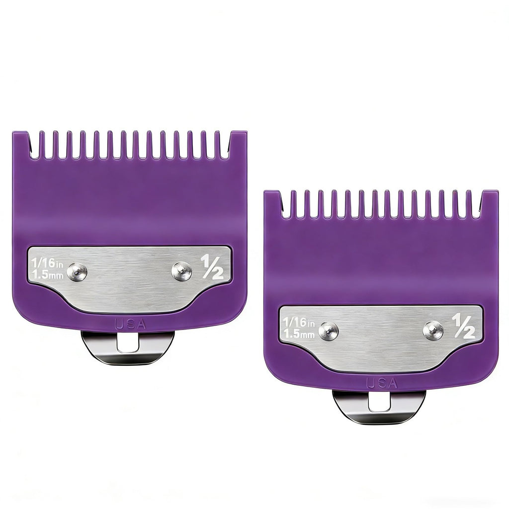 2 Pack Clipper Guards Set Compatible with wahl 1/2 clipper guards, 1/16"1.5mm Metal Hair Clipper Guards Set Replacement for Wahl Clipper Guards Set, for Professional Stylists and Barbers(Purple)
