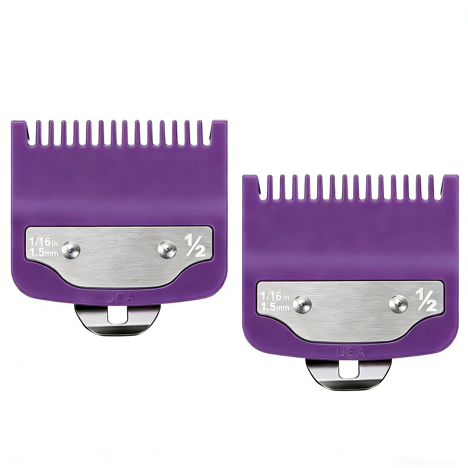 2 Pack Clipper Guards Set Compatible with wahl 1/2 clipper guards, 1/16"1.5mm Metal Hair Clipper Guards Set Replacement for Wahl Clipper Guards Set, for Professional Stylists and Barbers(Purple)