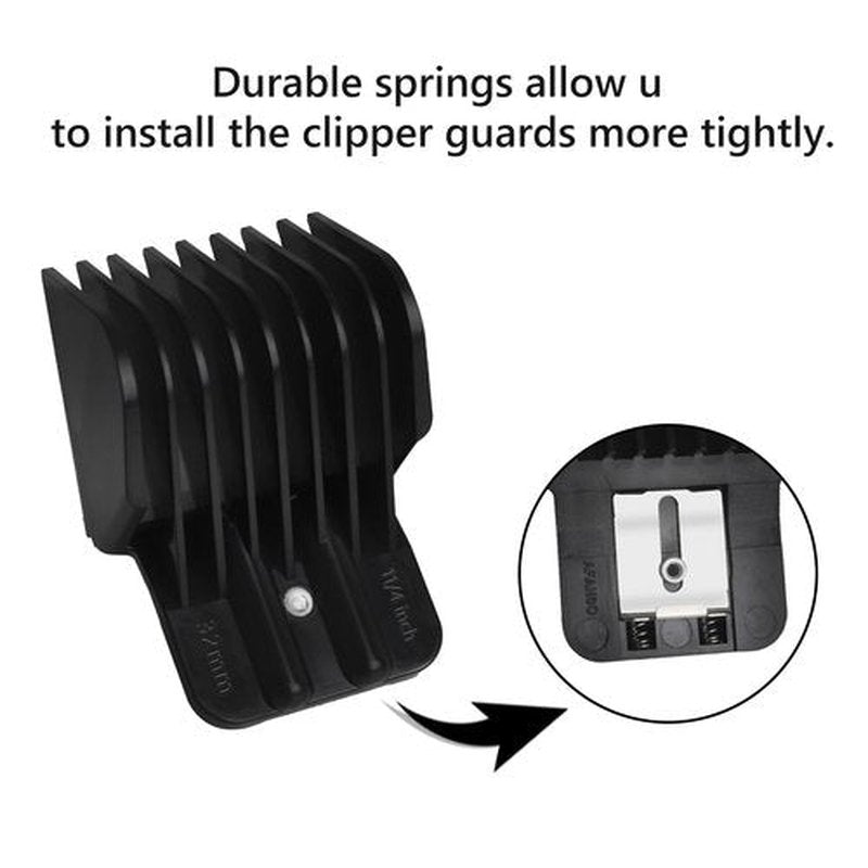 8 Pack Clipper Guards for Wahl Detailer & Andis T Outliner & BaByliss PRO, 1/32" to 11/4" Universal Hair Clipper Guards Set, Snap-on Blade Attachment Combs with Springs for Most Hair Clippers, Black