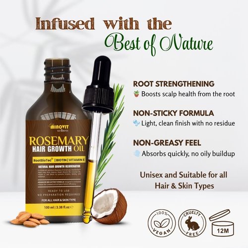 Gutaderme Rosemary Oil For Hair Growth (3.4 Fl Oz) Infused With Biotin, Vitamin E, Almond Oil & Coconut - Hair Strengthening, Nourishing & Volumizing