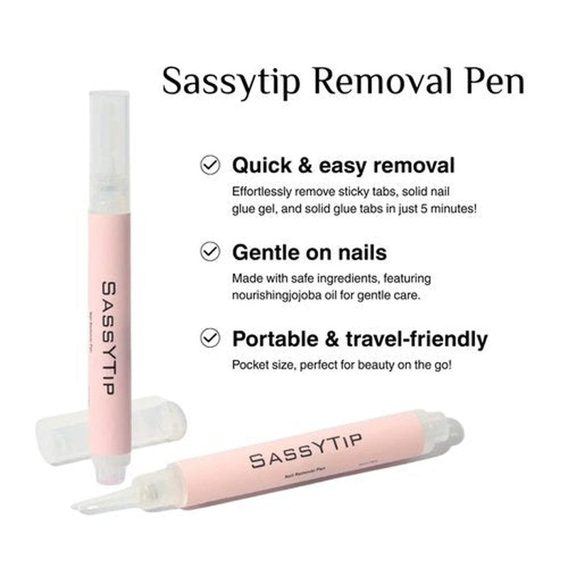 SASSYTIP Nail Glue Remover Pen for Press On Nails, Click & Remove Design, Acetone-Free Gentle Formula for Fake Nails & Nail Glue, 0.11 fl.oz. (2 PCS)