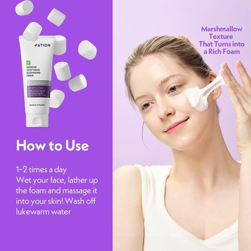 Nosca9 Deep Pore Cleansing Foam for Sensitive Skin | Korean Skincare Face Wash with 17 Amino Acids, White Clay & Patented Pore-Shrinking Ingredient | Deep Cleansing & Moisturizing (5.07 fl. oz)