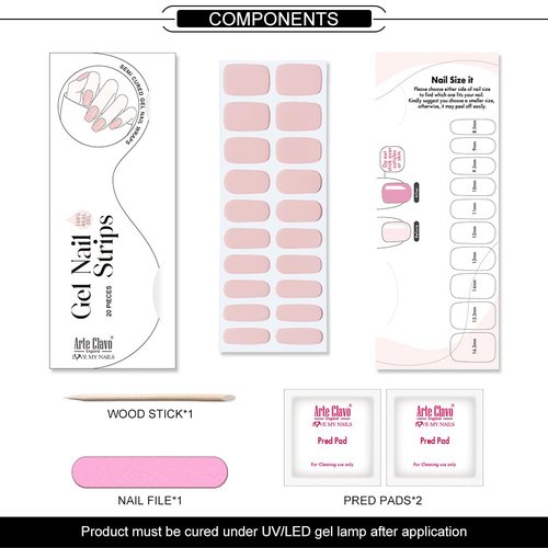 Arte Clavo Semi Cured Gel Nail Strips, 20 Pcs Gel Nail Stickers with UV Light Required, Salon Quality, Long Lasting, Easy Apply and Remove (Nude Pink)