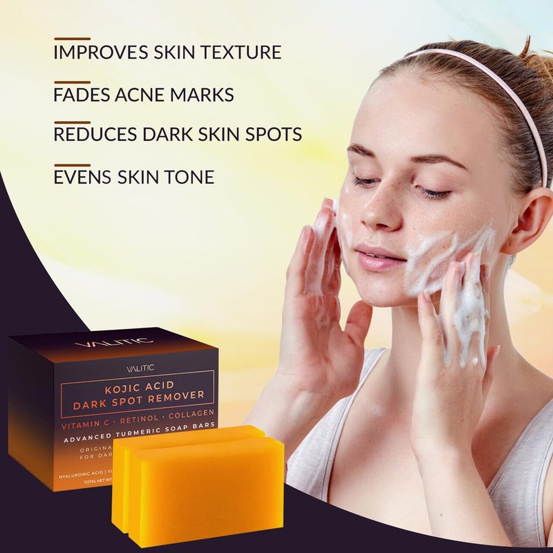 VALITIC Kojic Acid Dark Spot Remover Soap Bars - Infused with Vitamin C, Retinol & Turmeric | 2 Pack