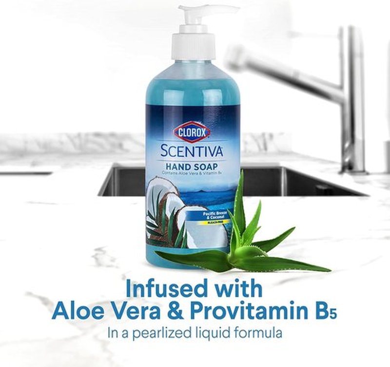 Clorox Scentiva Liquid Hand Soap, Pacific Breeze & Coconut Scent - Bleach-Free Scented Hand Hand Wash with Aloe Vera & Provitamin B5 for Kitchen or Bathroom, 14 Fl Oz - 2 Pack