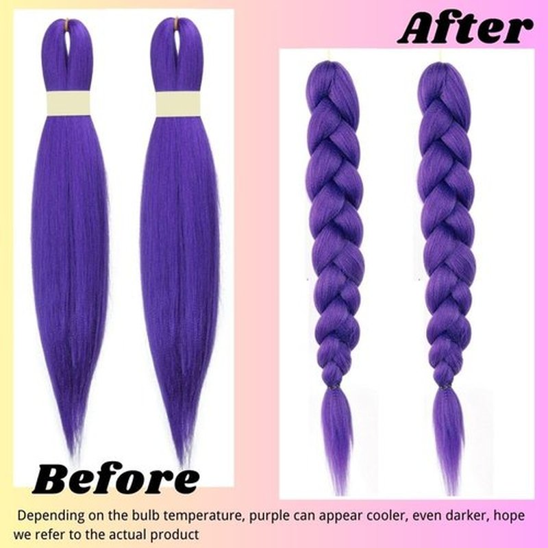 Beauday long Purple Braiding Hair Pre stretched Synthetic Hair Extensions for Braids,Yaki Texture Purple Hair Extensions for Stage Party Halloween Costume Cosplay 24 inch