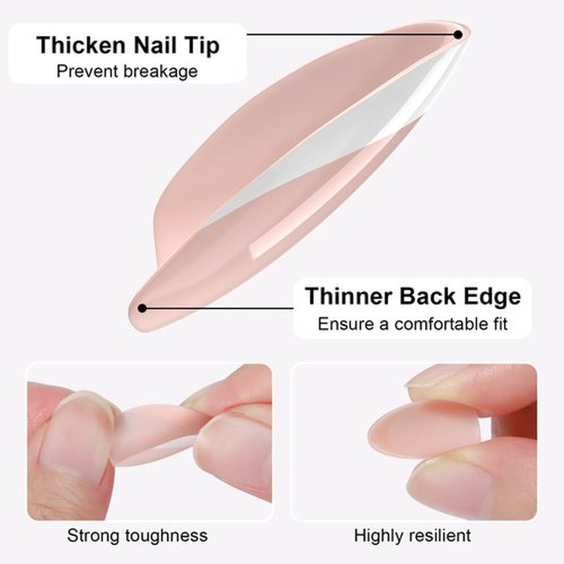 OIFEN 16 Sizes French Extra Short Gel Press on Nails Almond Reusable 32pcs Glossy Fake Nails with Glue and Jelly Stickers,Timeless