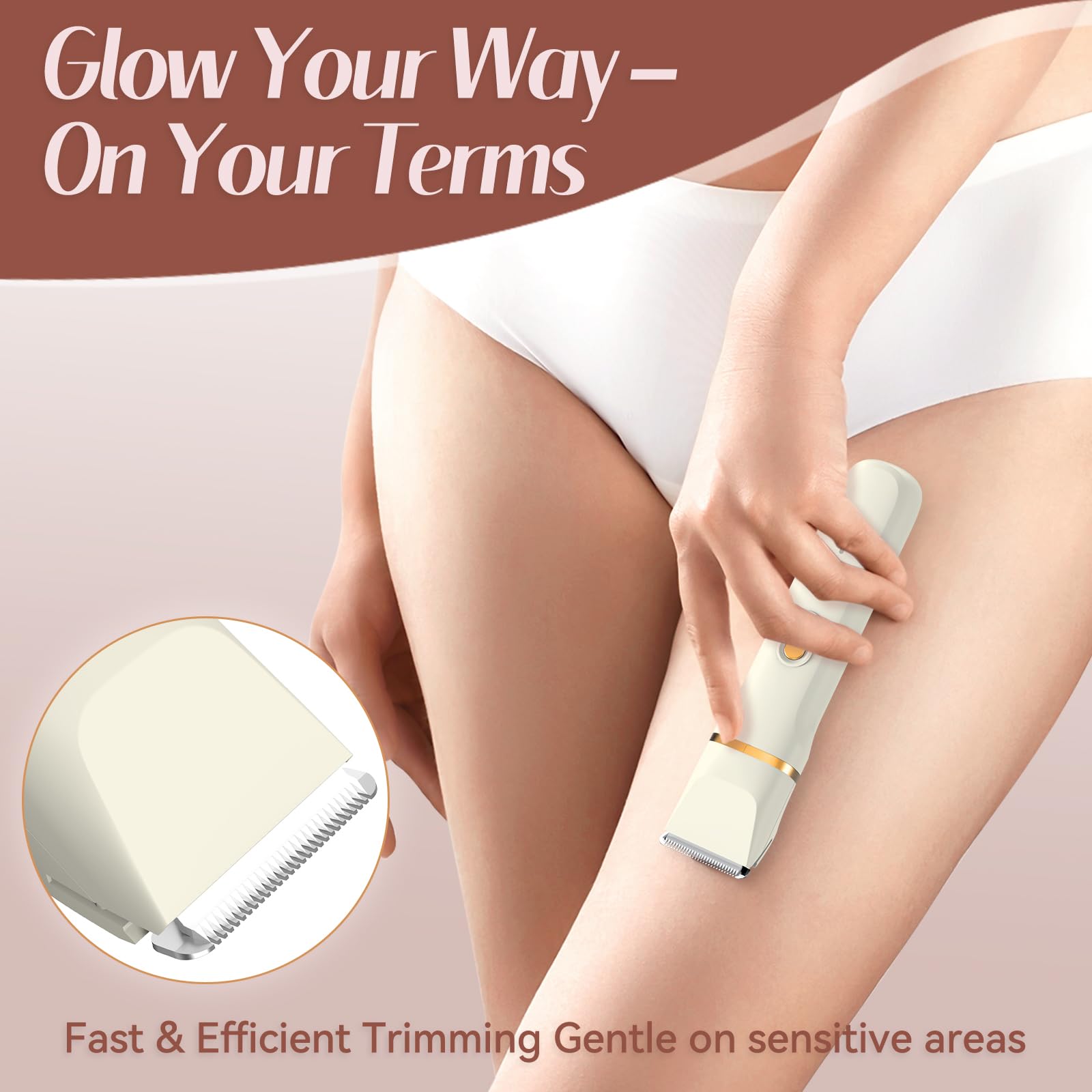 TEENOVA 5-in-1 Bikini Trimmer for Women, Electric Razors Shaver IPX7 Waterproof, Cordless Body Hair Trimmer, Ceramic Blade, Facial & Pubic Hair Removal, Travel Portable (Off-White)