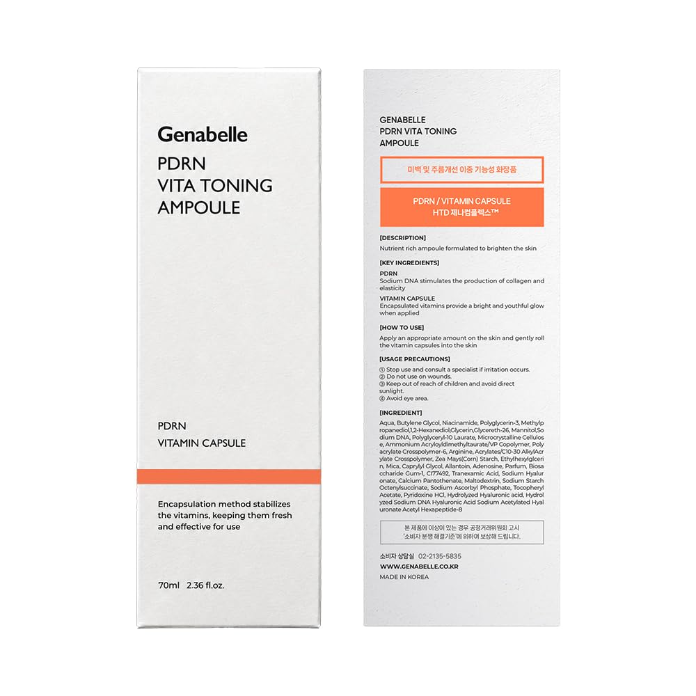 Genabelle PDRN Vitamin c Serum Toning Ampoule JUMBO SIZE - Lightweight Glass Skin,korean skin care with Vitamin B, C, E, PDRN, Serum for Blemishes, Fine Lines and Rough Skin Texture, 2.36 fl oz