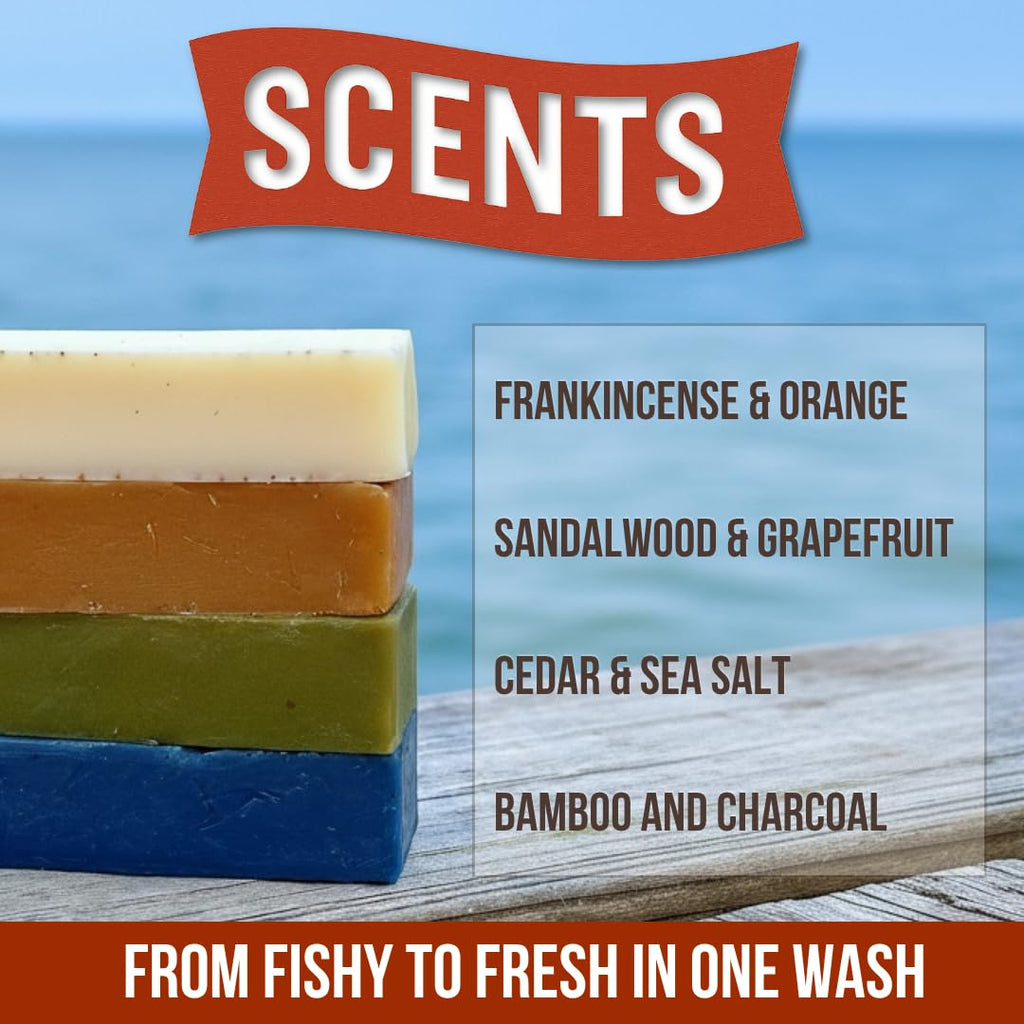 Father's Day Fishermen - 4 Pack Natural Heavy Grit Soap Gift Set – Great Smelling hand & body soap for fishermen. Includes topwater lure and soap sleeve. Fishing Gift Dad Father's Day, Birthday