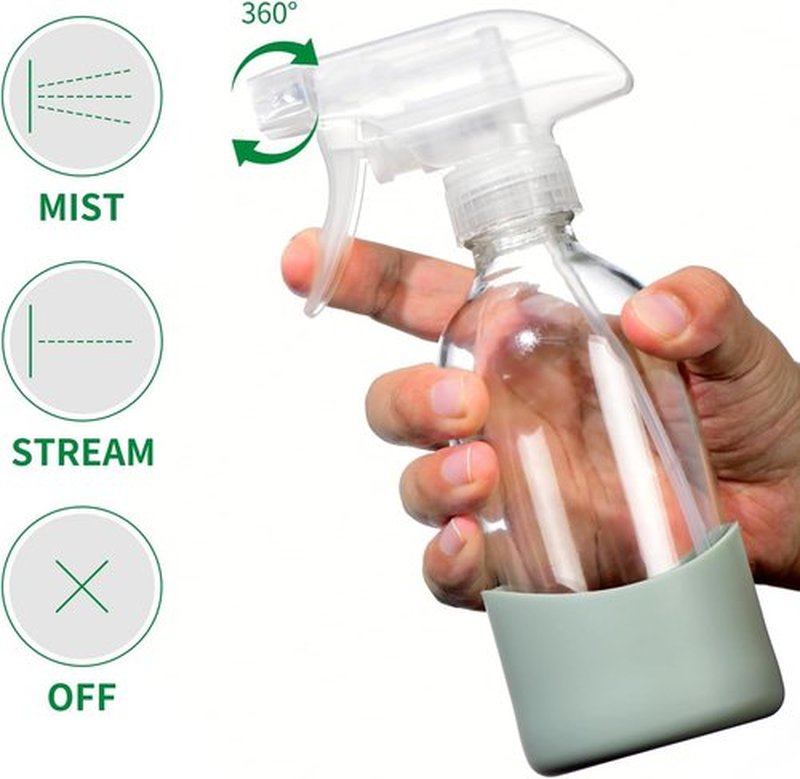 Skiennix 8oz Clear Glass Spray Bottle - Refillable, Leakproof & Eco-Friendly with Adjustable Nozzle | Perfect for Cleaning, Hair, Plants & Essential Oils (1 Pack)