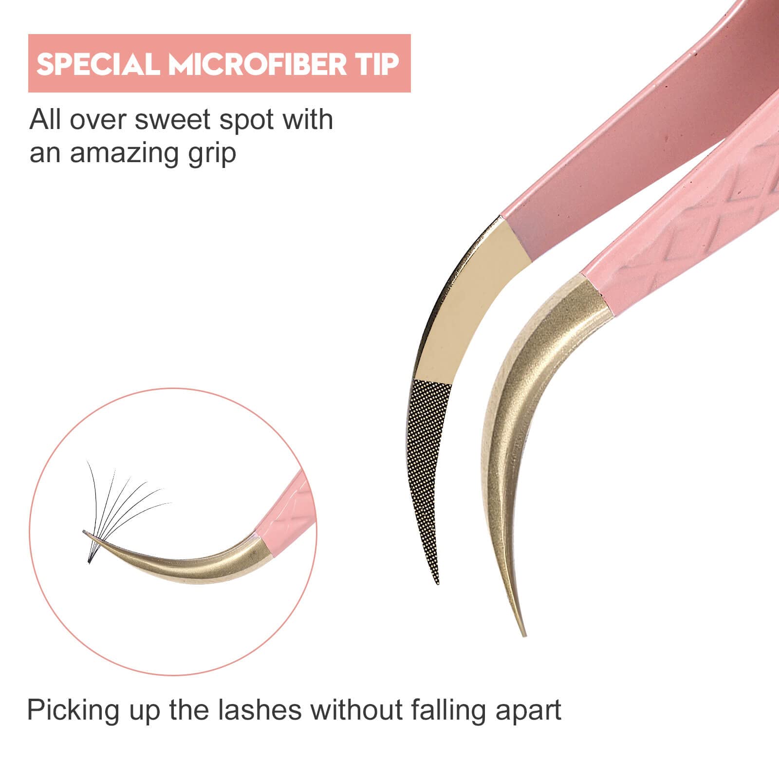 Ms.Queen Eyelash Extension Tweezers, Fiber Tip Grip Curved Lash Tweezers for Volume lashes Extensions
