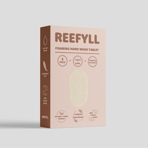 Reefyll Foaming Hand Soap Refill Tablets Dissolvable Plastic Free Hand Wash Pods Just Add Water Tropical Coconut Scent 3 Tablets
