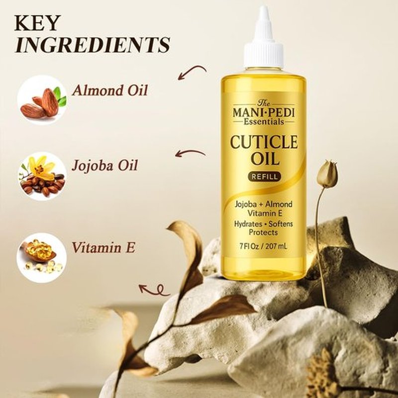 Professional Cuticle Oil Refill/Bulk Pack with special nozzle for easy refilling - 7 Fl Oz. Enriched with Jojoba Oil, Vitamin E & Sweet Almond Oil. Manicurist's Choice for Nourished Nails & Cuticles
