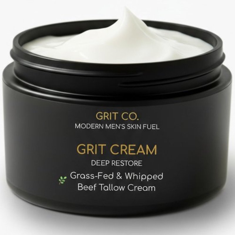 GRIT CO. Beef Tallow for Skin Anti-Aging Men's Face Cream – Grass-Fed Tallow Moisturizer for Men – Unscented Whipped Wrinkle Balm 3.4 oz