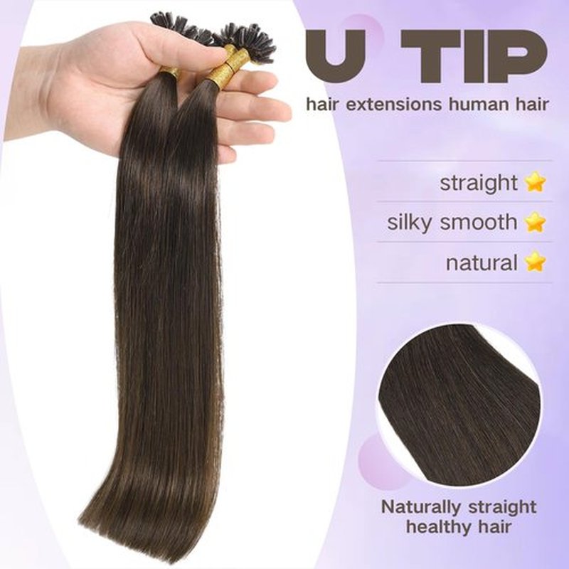 Sindra Keratin U Tip Real Human Hair Extensions Darkest Brown Color 20inch 50Grams New Generation Keratin Hair Extensions 50 Strand Prebonded Fusion Tip Hair Extensions（Utip#2-20inch）