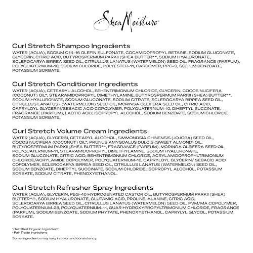 SheaMoisture Curl Stretch Shampoo, Conditioner, Volume Cream, and Refresher Spray with Kalahari Melon Oil and Hyaluronic Serum - Hydrates, Repairs Breakage, Detangles, Minimizes Shrinkage, 4 Pack