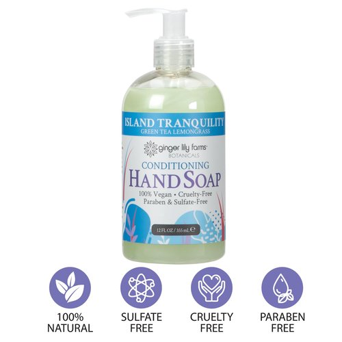 Ginger Lily Farms Botanicals Conditioning Liquid Hand Soap, Island Tranquility, 100% Vegan & Cruelty-Free, Green Tea Lemongrass Scent, 12 Fl Oz (Pack of 6)