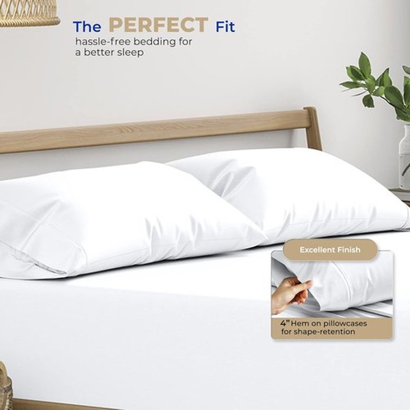 Thread Spread 100% Cotton Pillow Cases - Luxury 400 Series Glee Collection | Soft, Cooling Queen Size Set of 2 (White)