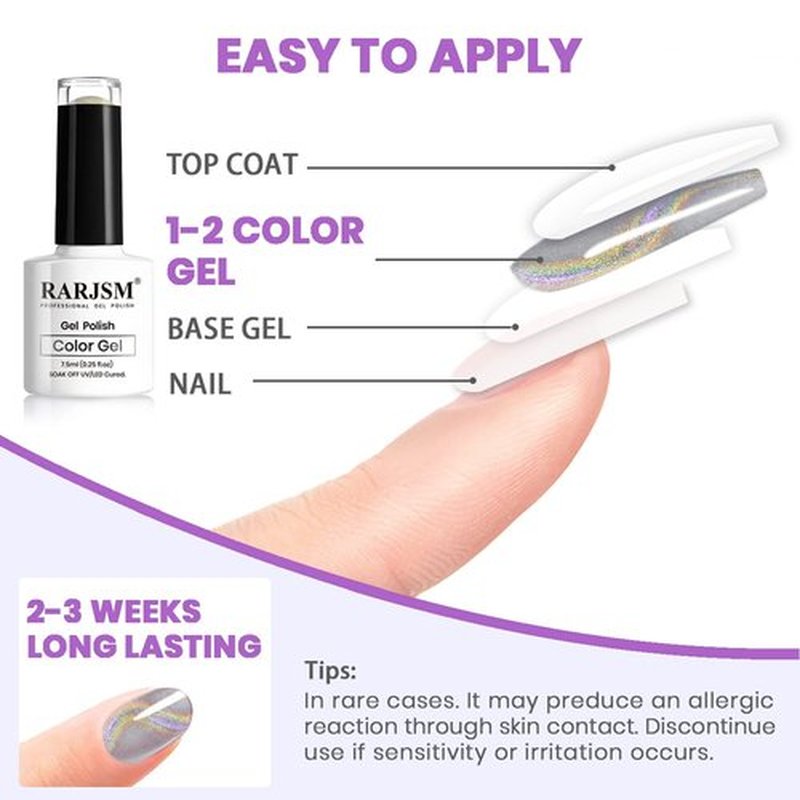 RARJSM Cat Eye Gel Nail Polish, Gel Polish Galaxy Rainbow Effect Universal Silver Holographic Glitter with Magnet Soak Off U V L E D DIY Manicure Art for Salon Designs and Home DIY 7.5ML/0.26fl oz
