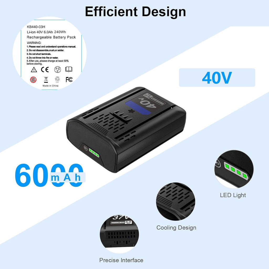 Bayhon 2 Pack 6.0Ah Lithium-ion Replacement for Kobalt 40V Battery Compatible with KPM1040A-03, KM-1640-06, KM 4040-06,Cordless Power Tool Battery-Black