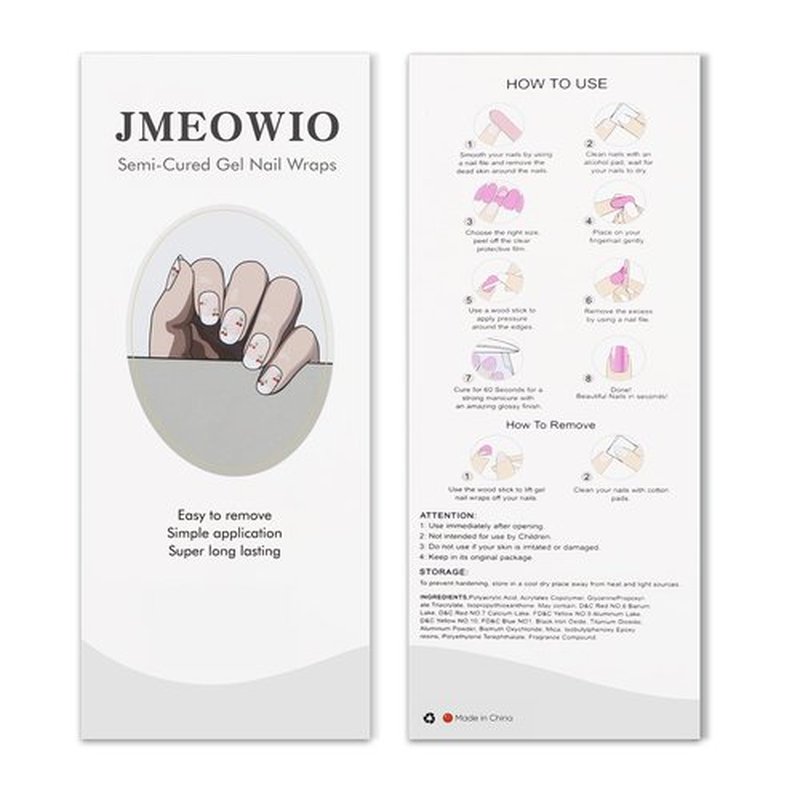 JMEOWIO Gel Nail Stickers Cherry French Tip Semi Cured Gel Nail Strips Wraps UV/LED Nails Art Design Decoration Accessories