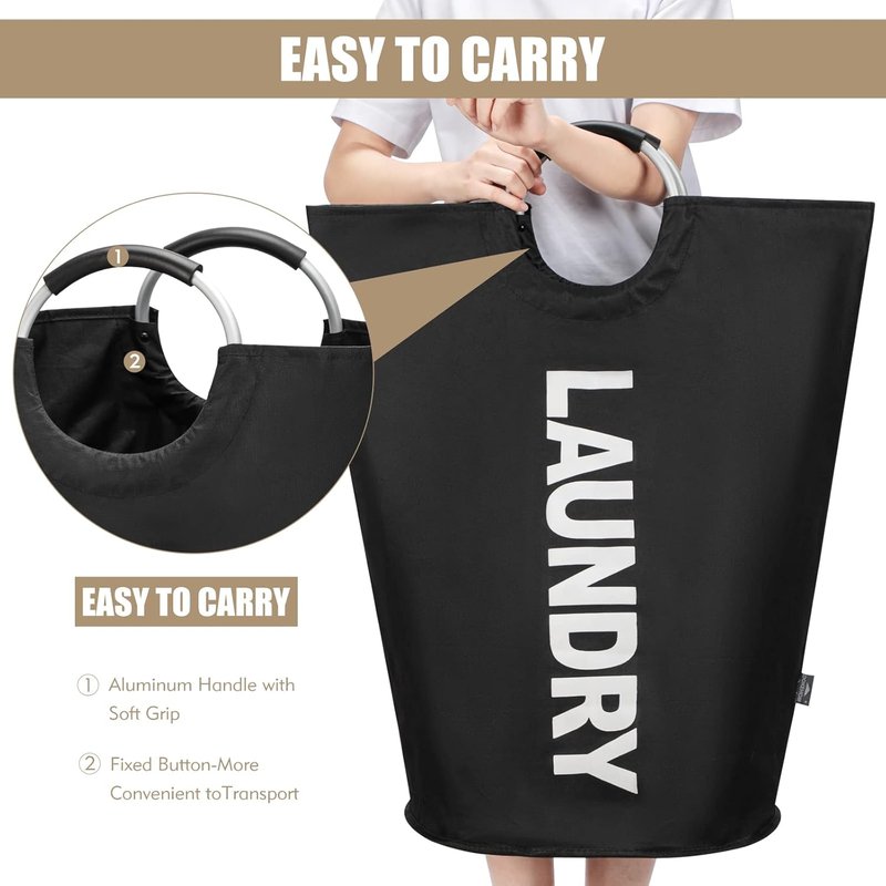 DOKEHOM 90L Collapsible Laundry Basket - Freestanding Tall Hamper for Easy Washing (Black)