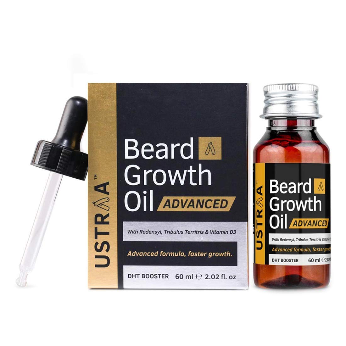 Ustraa Beard Growth Oil Advanced - 2oz - For Patchy Beard, With Redensyl, DHT Booster, Nourishment & Moisturization, No Harmful Chemicals