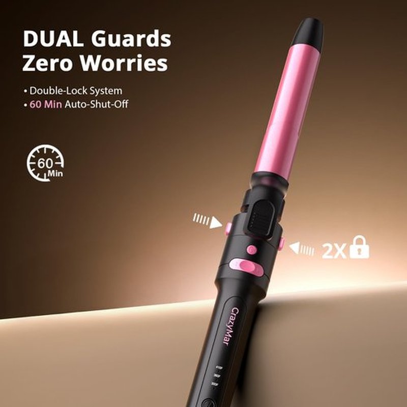5 in 1 Automatic Rotating Curling Iron Set, CrazyMar Curling Wand Set - 5 Barrels (3/4,1,1/4 Inch) Dual Voltage Curling Wand for Professional Hair Styling, Travel, Ceramic Coating(Hot Pink)