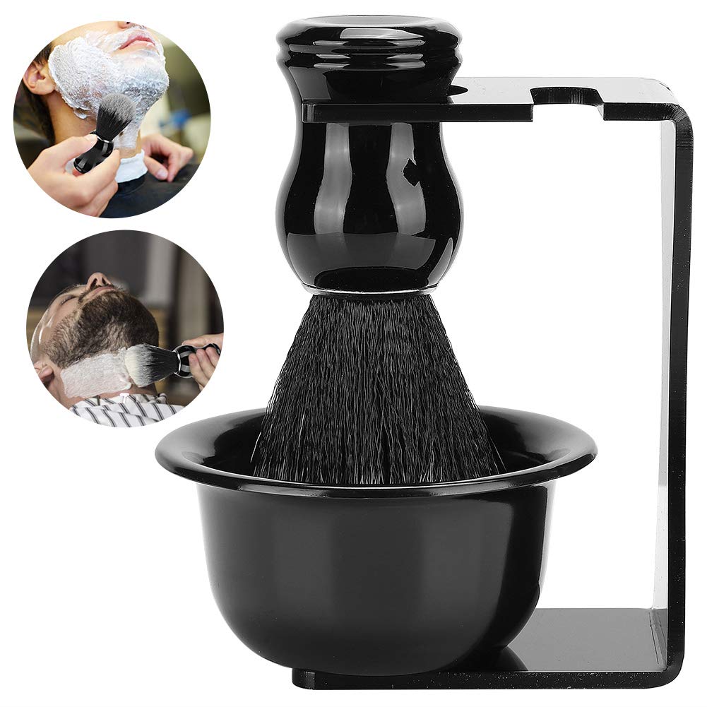 Men's Shaving Brush Set, 3 in 1 Kit with Hair Shaving Brush Soap Bowl Acrylic Holder Stand Home Barber Gift