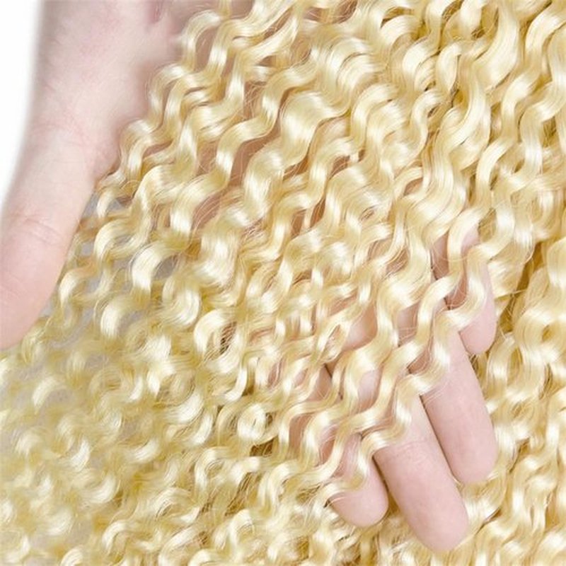 LOIUMGUU Blonde Kinky Curly Human Hair Bundles 613 Kinky Curly Bundles Unprocessed Brazilian Virgin Remy Sew-In Hair Weave 12 14 16 Inch Real Blonde Kinky Curly Hair Weave Soft & Silky Full &Thick