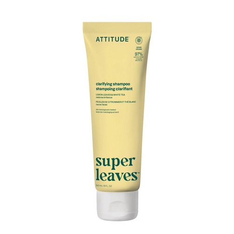 ATTITUDE Clarifying Hair Shampoo, EWG Verified, Restores Shine, Naturally Derived Ingredients, Vegan, Plant Based, Lemon Leaves and White Tea, 8 Fl Oz