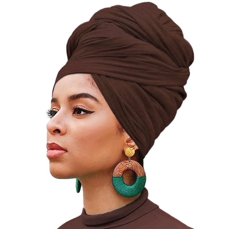 XTREND 1 Piece Head Wrap Jersey Turban Urban Hairband Scarf Fashion Headband Solid Color Breathable Soft Extra Long Head Band Tie for Women (Dark Brown)