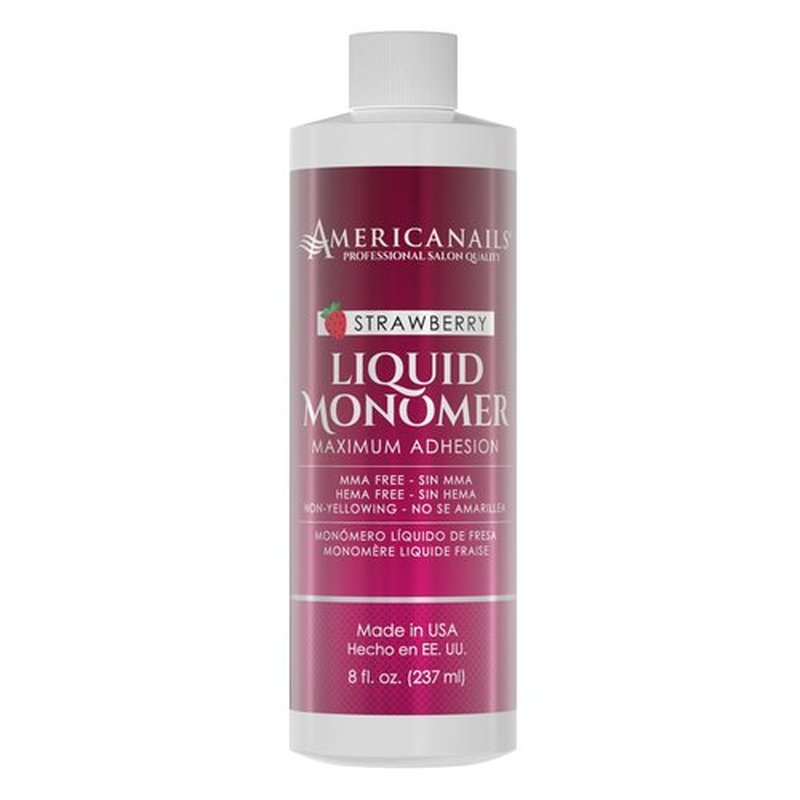 Americanails Nail Monomer Liquid - Maximum Adhesion Acrylic Liquid Monomer for Perfect Nail Enhancement - Liquid Acrylic Nail Monomer for Acrylic Powder - Strawberry Scented Liquid Monomer 8oz