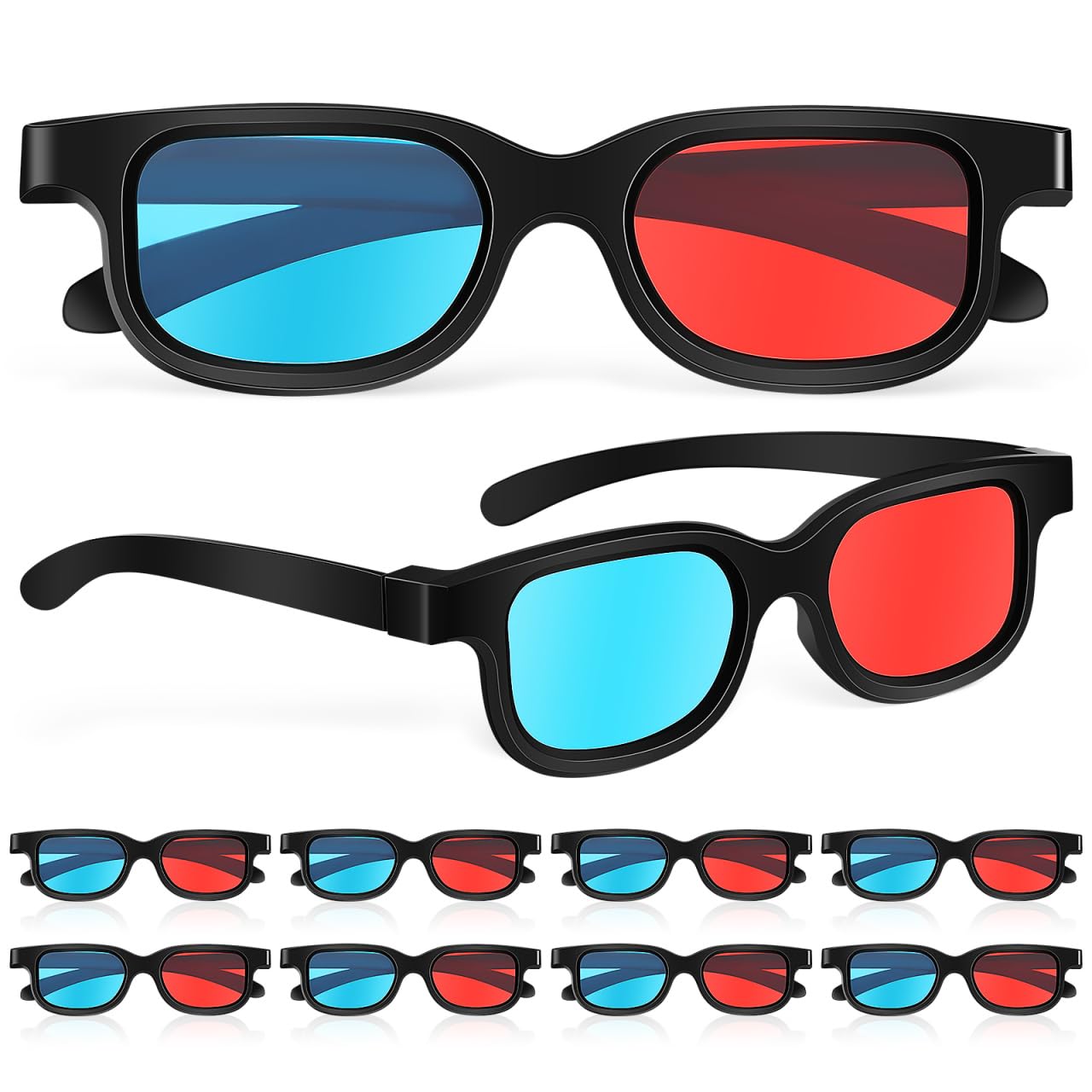 NOLITOY 3D Movie Gaming Glasses, 10Pcs Red-Blue Lens 3D Viewing Glasses Lightweight Frame Compatible with Ordinary Computer Monitors TVs Projectors