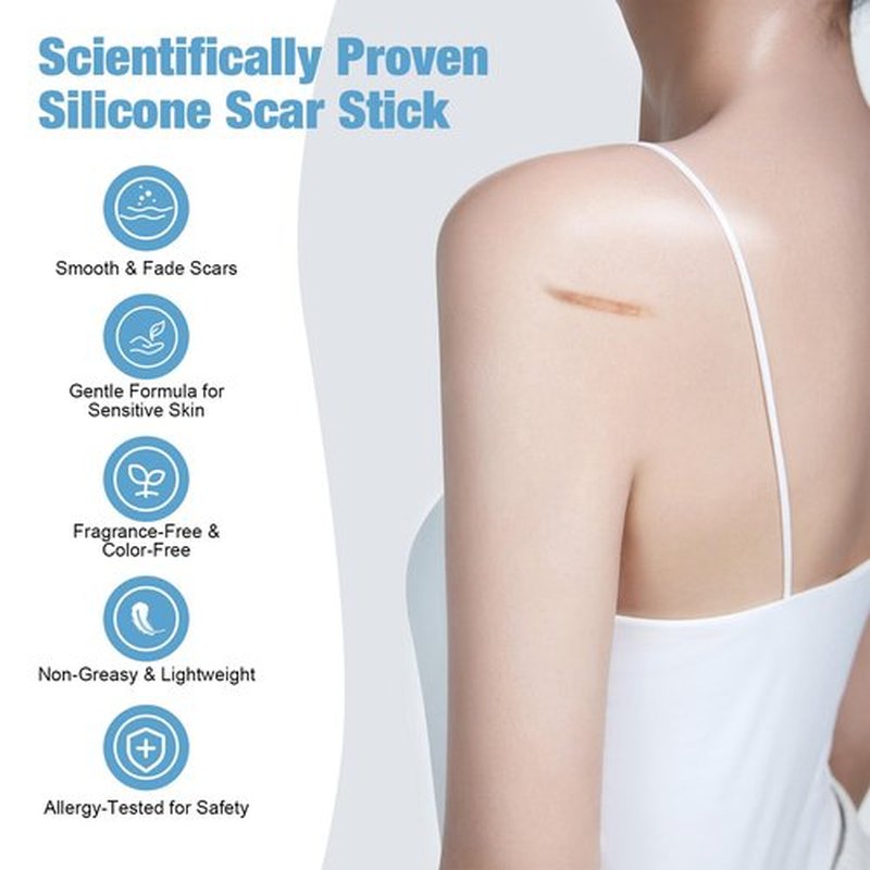 Silicone Scar Stick, 80% Silicone Stick for Face and Body. Silicone Stick for Removal of Surgical,Old and Recent Scars and Stretch Marks - 7g