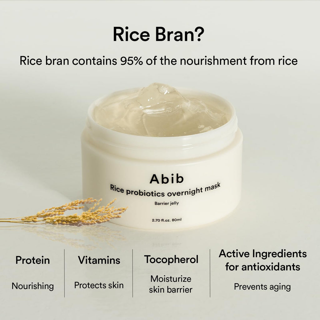 Abib Rice Probiotics Overnight Face Mask Barrier Jelly 2.7 fl oz | Korean Sleeping Mask for Glass Skin | Moisturizing & Slugging Cream
