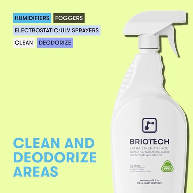 Briotech Extra Strength HOCl Cleaner - 500 PPM Hypochlorous Acid Concentrate | 1 Gallon Professional Deodorizer for Homes, Offices & Schools