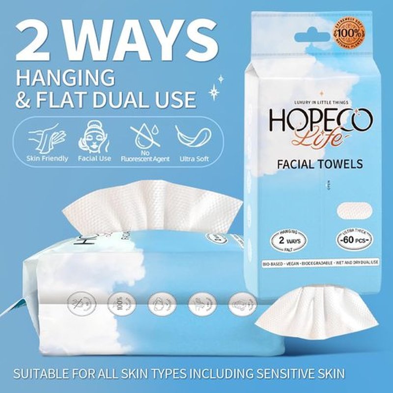 Disposable Face Towel, Soft Package, 60 Count, XL, Hanging and Flat Dual Use,Dry Wipes,Lint Free Face Cloths,Makeup Removal,Soft Cleansing Towelettes, Sensitive Skin Facial Towels,(1 Pack)