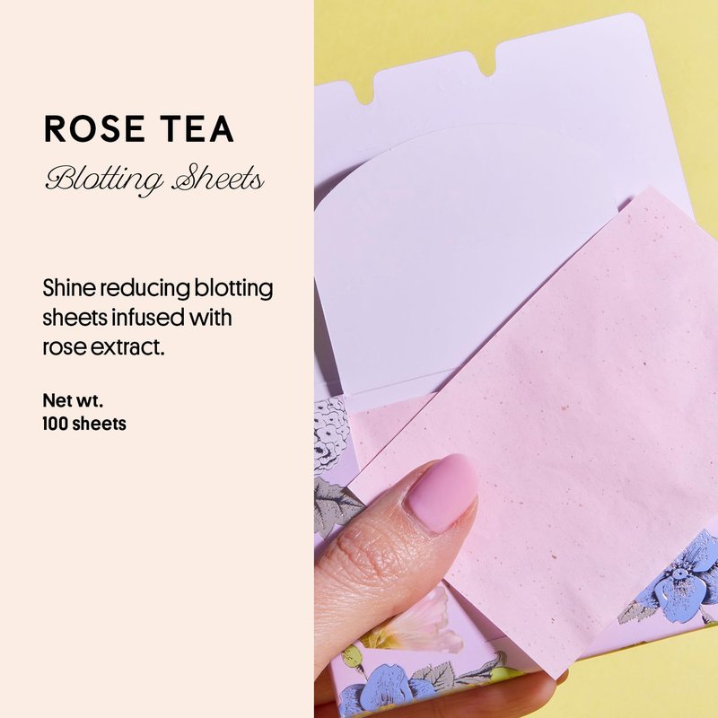 Winky Lux Rose Tea Oil Blotting Sheets – Shine Control Blotting Papers in Travel Compact, Instantly Absorb Oil & Reduce Shine Without Disturbing Makeup
