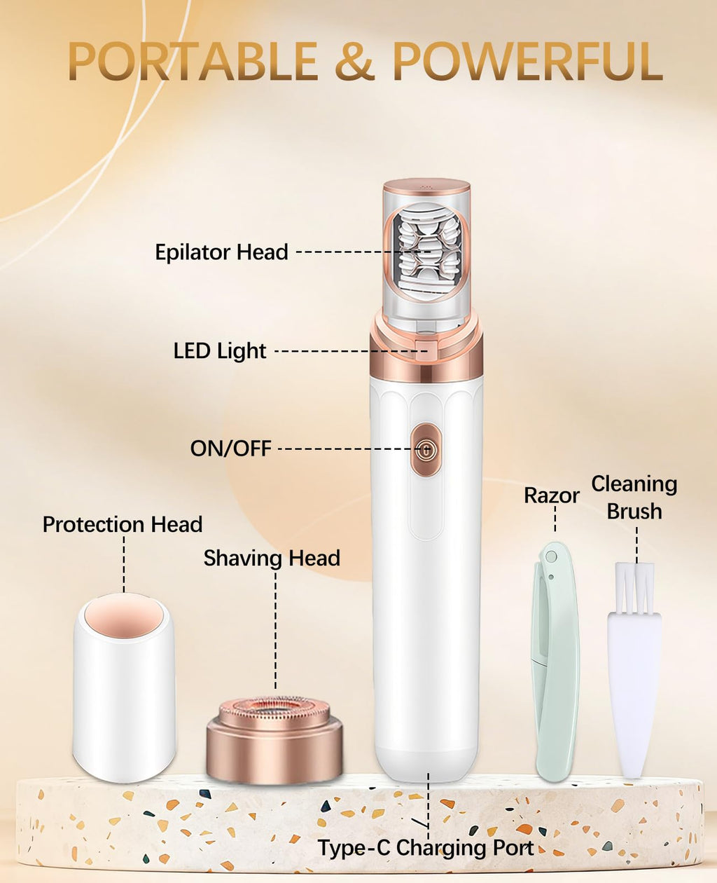 Facial Hair Removal for Women, 2-in-1 Epilator for Women Face, 3X Tweezer Head Painless Hair Remover for Face Woman with LED & USB(Snow White)